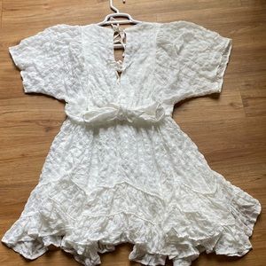 Witchy Fairy White Coquette Ruffle Mini Dress Size M